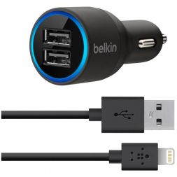 Автомобильное зарядное USB устройство Belkin (2 порта, 2.1А, кабель iPhone/iPad)